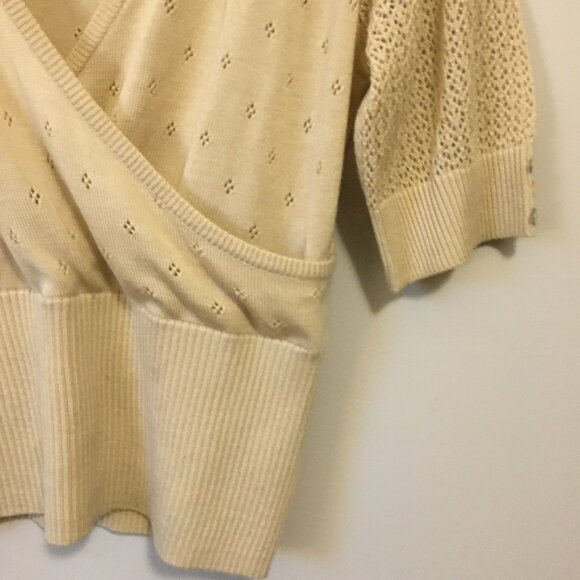 Soft Cream Pointelle Knit Half-Sleeve Wrap Top - Picture 6 of 13